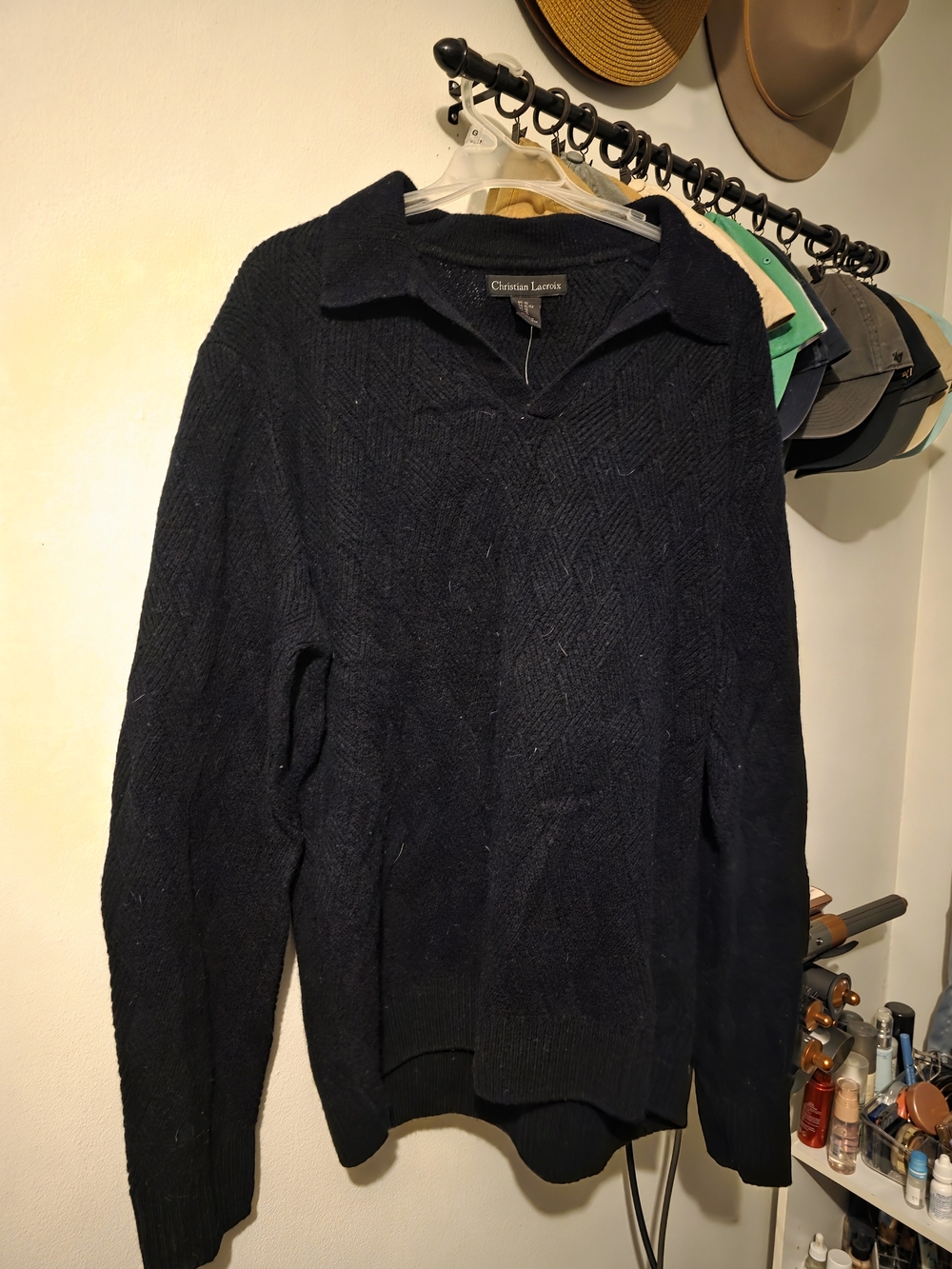 Christian Lacroix Merino Wool Men's Dark Navy V‑Neck Knit
